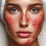 A woman with dry skin on her face.