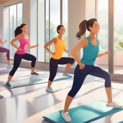 A group of women doing yoga in a gym.